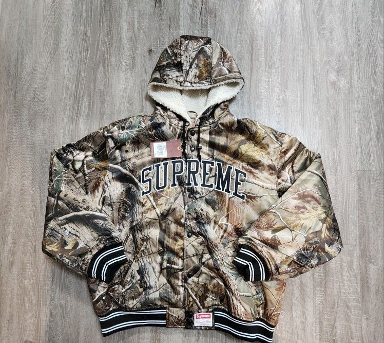 SUPREME X MITCHELL & NESS LINED HOODED SATIN REALTREE CAMO JACKET SZ XL NEW🥵🔥🥵