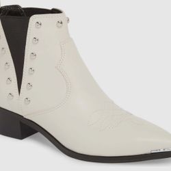 Marc Fisher LTD Yente Chelsea Boot (Women) | Size 8.5 (White Leather & Studs)   A rejuvenated Chelsea boot takes its cue from Western styling, with sc