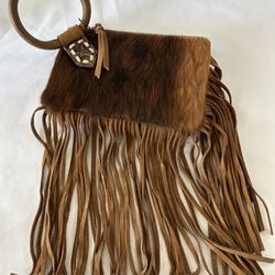 Trinity Ranch Genuine Hair-On Cowhide Ring Handle 8"x5" Wristlet Fringe NEW