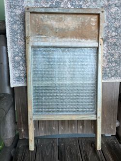 Antique Wooden Washboard with Metal Scrubbing Surface