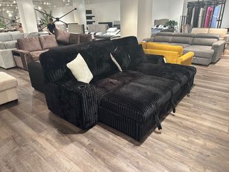 Black or Ivory Corduroy Storage Sleeper Sectional w/ Dual Cupholders & USB Ports
