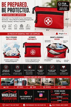 Swiss Safe 2-in-1 First Aid Kit 64 Piece