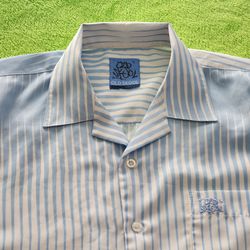 Old Skool Men's striped Short Sleeve button-up shirt Light blue white XL