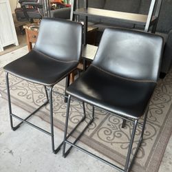 Vintage Black Leather Barstools 