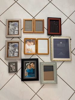 Lot of 9 Assorted Picture Frames Various Sizes & Styles