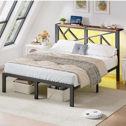 DynJest Full Size Metal Bed Frame with LED Lights