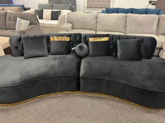 🚀 Same Day Delivery 🚀 Ella Velvet Black Curved Sectional $2,499.00