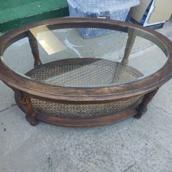 Mcm Coffee Table Living Room Console Stand Wicker Glass Wood Rustic