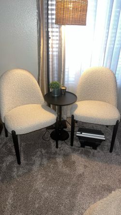2 New Chairs Black Iron Legs Boucel Fabric