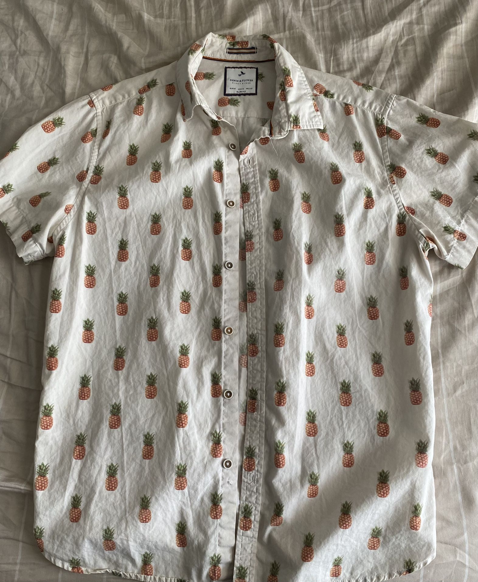 Denim&Flowers Button Up Pineapple Shirt 