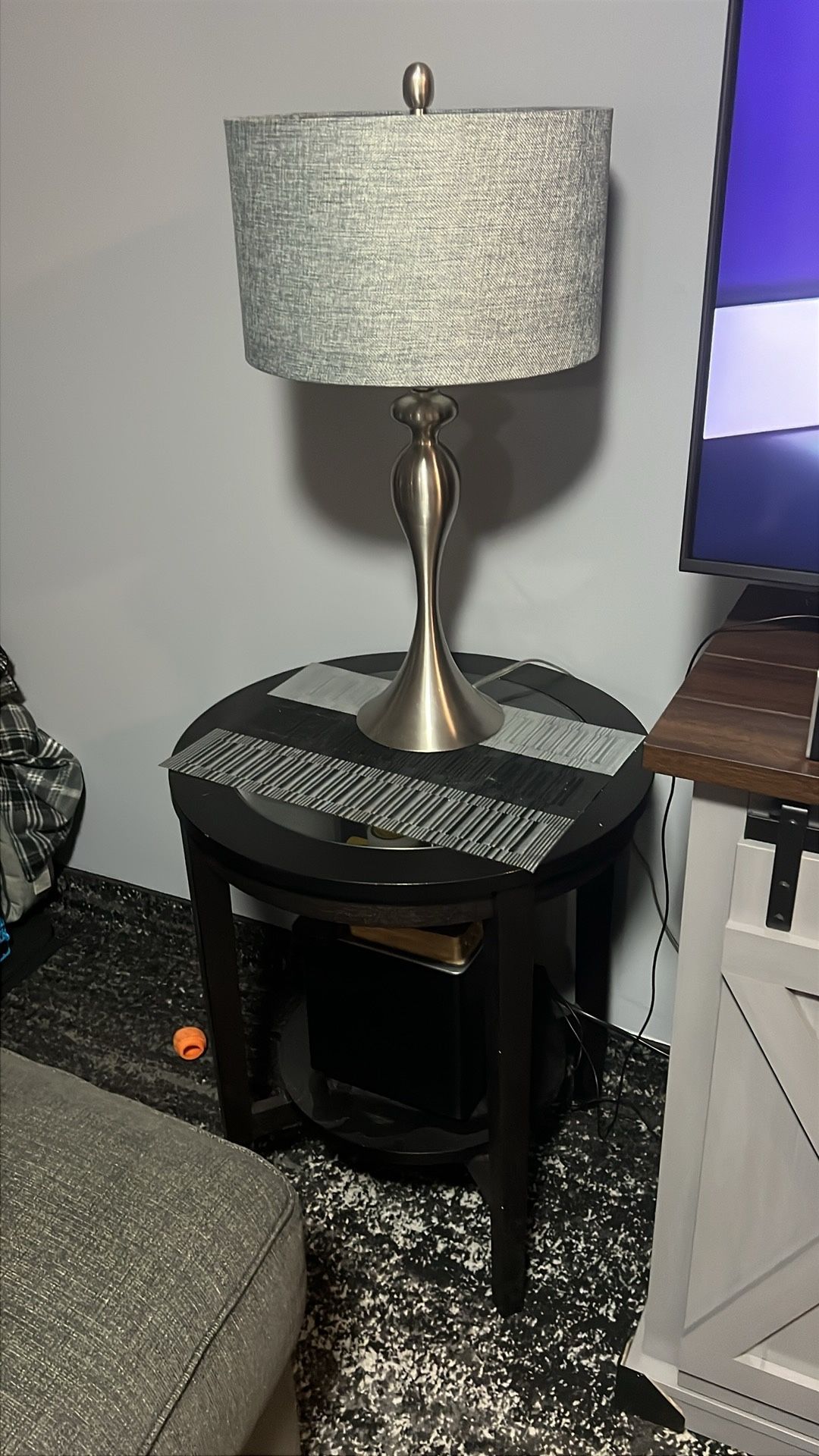 Glass Black End Table With Beautiful Silver Lamp