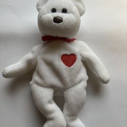 Vintage TY Beanie Babies 1994 Valentino White Teddy Bear Plush w/ Red Heart 