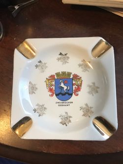 Antique ZWEIBRUCKEN Germany porcelain gold trim ashtray