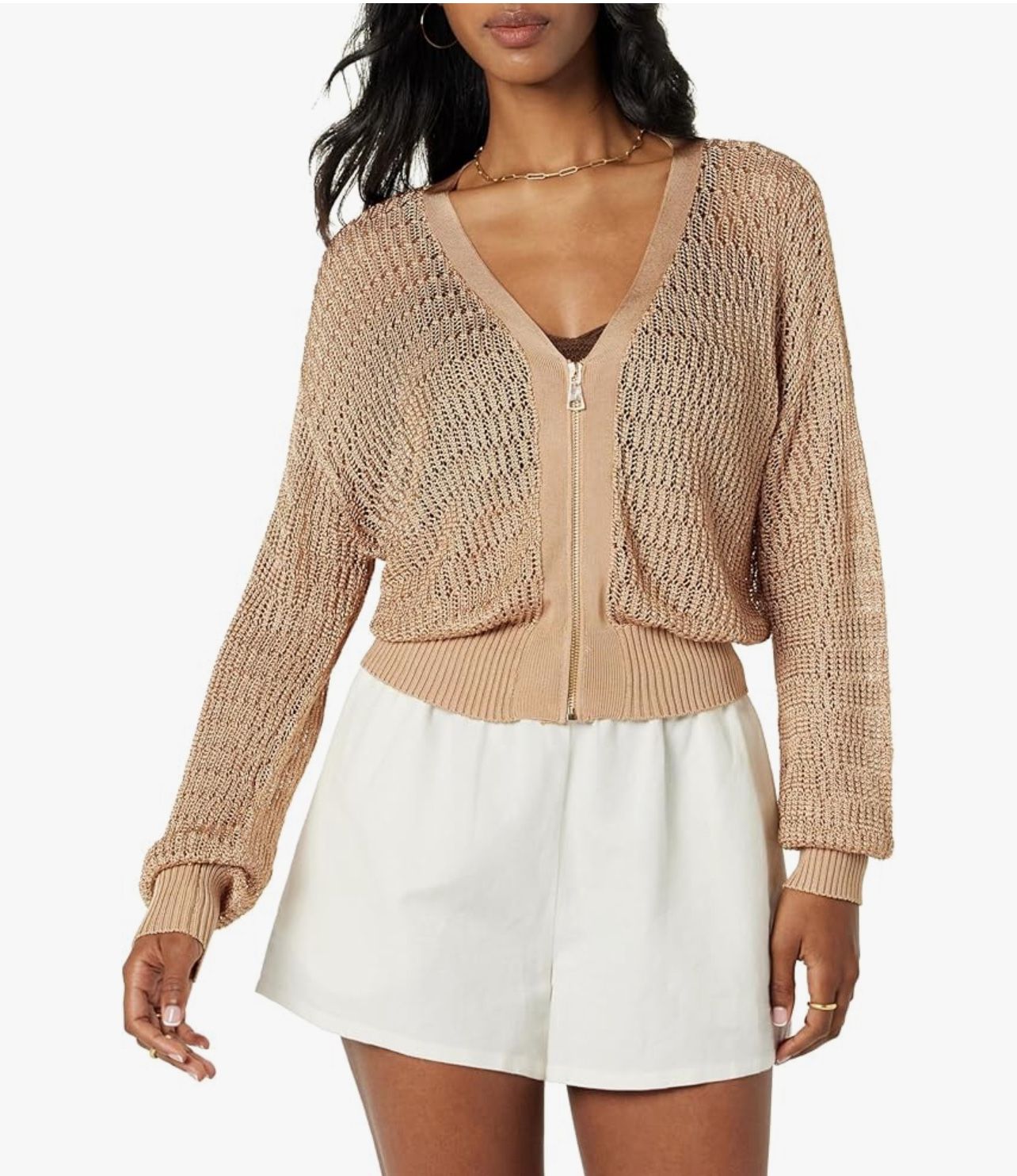 Brand New Long Sleeve Crocheted Zip Up Cardigan