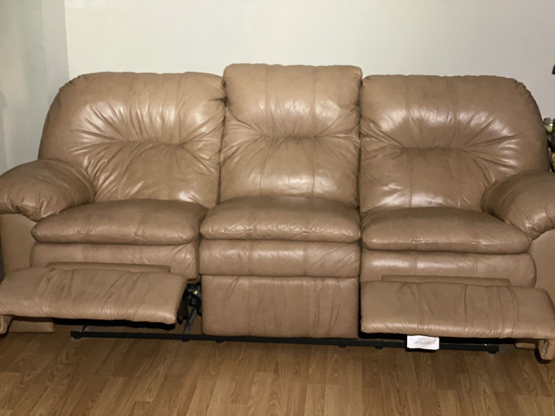 100 Percent Genuine Leather Recliner Sofa