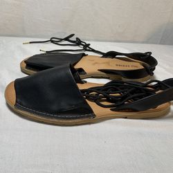 Call It Spring Black Ankle Strap Sandals with Laces Size 8