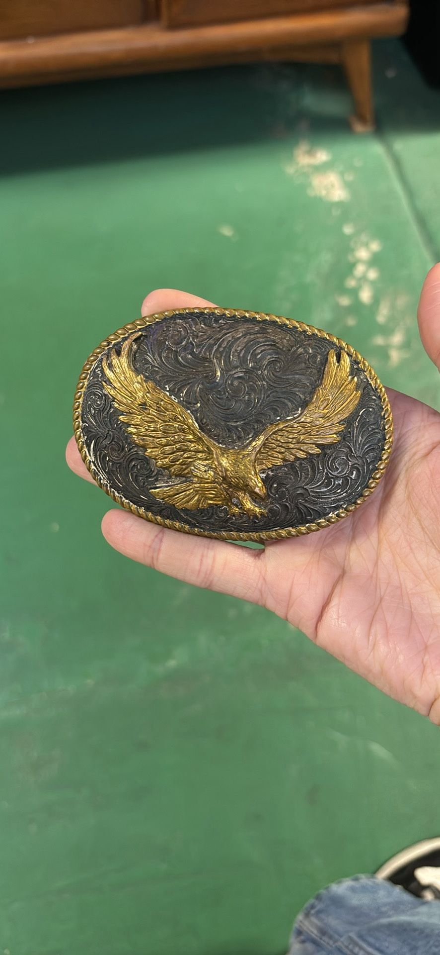 Vintage Crumrine Jewelers Heavy Silver Plate on Jewelers' Bronze Belt Buckle of an Eagle Made in USA