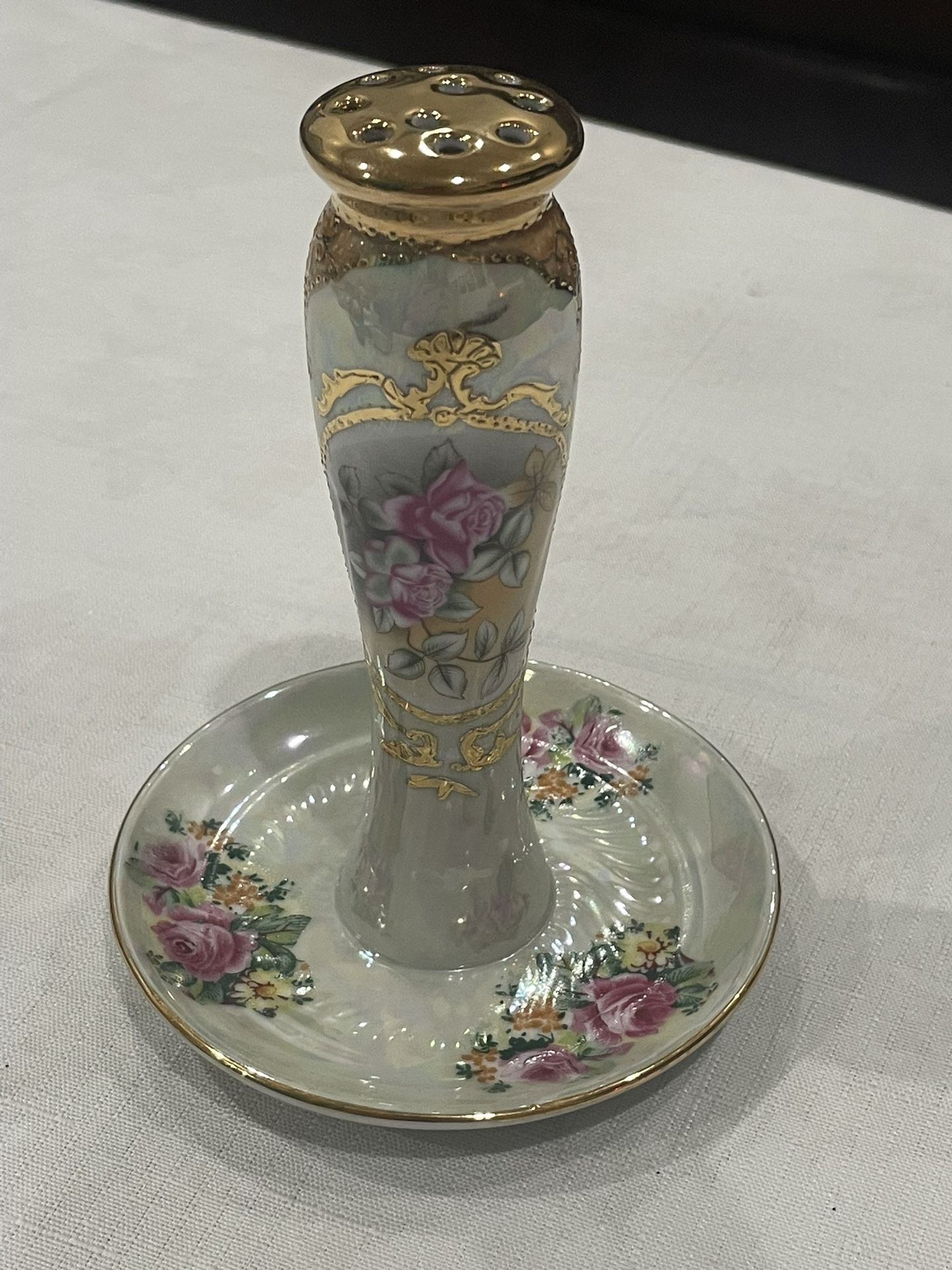 Limoges China Iridescent Porcelain Vintage Floral Hat Pin Holder