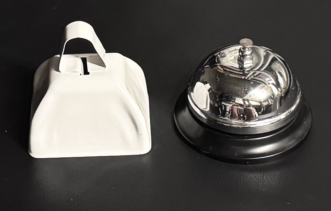 2 Bells - 1 Countertop/Desktop Button Bell + 1 Cow Bell (brand new) for ...