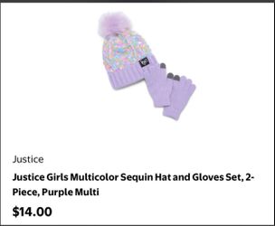 Justice girls hat and gloves set
