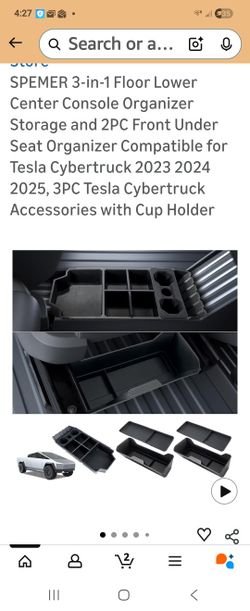 SPEMER 3-in-1 Floor Lower Center Console Organizer Storage and 2PC Front Under Seat Organizer Compatible for Tesla Cybertruck 2023 2024 2025, 3PC Tesl