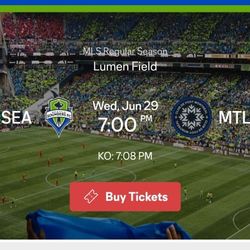 Seattle Sounders VS Montreal  6/29  SEC 106 ROW P