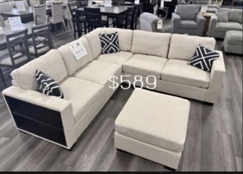 Elegant 4-Pc Bouche Sectional Sofa W/Ottoman And Built-in Shelf