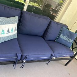 Navy Blue Outdoor Patio Sofa / Sectional with Cushions & Pillows - Great Condition
