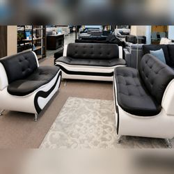 Black/white 3 pc livingroom slfa loveseat chair set