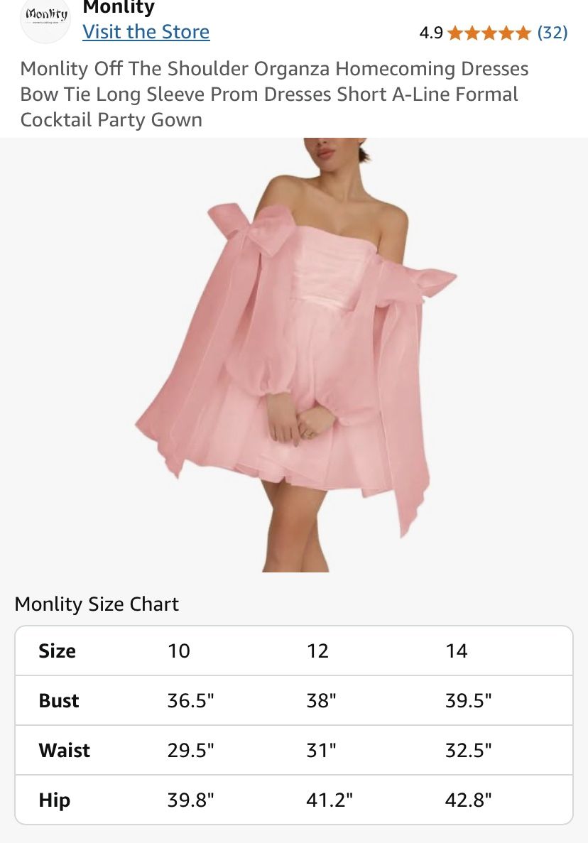 Monlity Off The Shoulder Organza Homecoming Dress Blush Pink size 12
