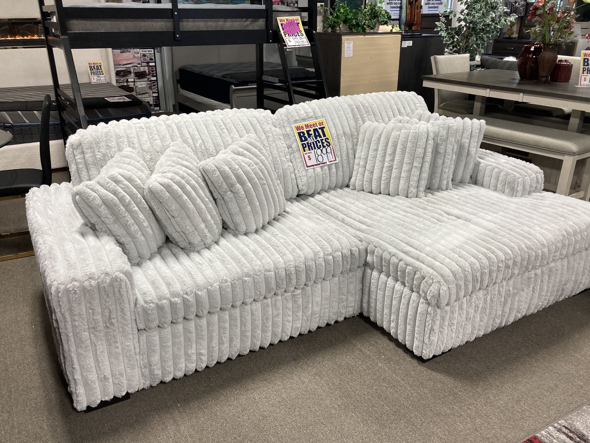 NEW!! Corduroy Faux FurPower Sliding Sectional CouchUsb And Fast Charger