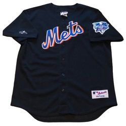 Vtg New York Mets Majestic MLB Baseball Jersey Mens Size 2XL World Series Patch
