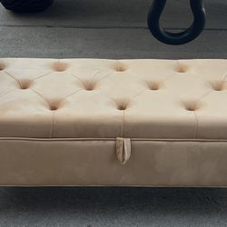 Storage Bench for Bedroom, 65" Velvet End of Bed Bench Button-Tufted Upholstered Storage Ottoman Armed Long Bench Solid Wood Legs 2 Pillows for Entryw