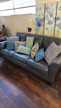 Blue leather couch