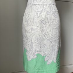 Banana Republic Gray Paisley & Mint Green Pencil Silk Skirt Size 0