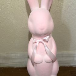 Pink Flocked Bunny Figurine with Satin Bow