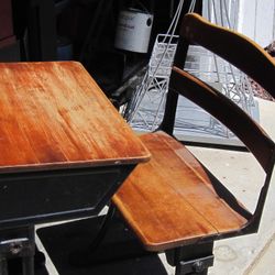 Antique School Desk And Chair 