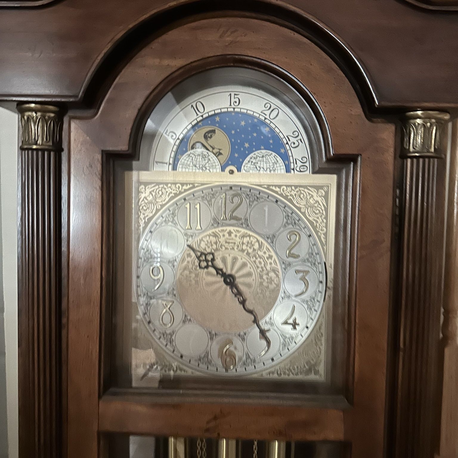 $190 If Can Come This Weekend Ridgeway Grandfather  Clock  Moon  Sun  Model W2 205 Cherry Finish Movement 