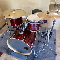 Gretsch Catalina birch 22 12 14” drum set PDP 14” FS birch snare Zildjian Sabian cymbals PDP boom stands & throne Tama hihat bass pedal $700 cash In U