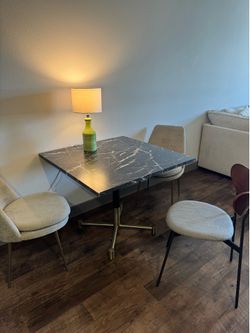 West Elm Dining Table, Black Faux Marble