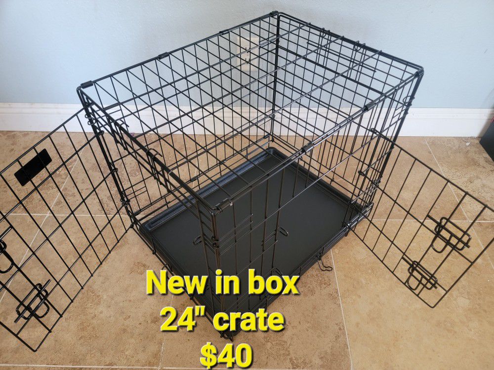 New 24" Dog Crate 2 Door Cat Cage Up To 25lbs With Black Bottom Tray Foldable Puppy Kennel Add A Bed $10/ Crate , Bed & 2 Bowls  $55! All New 
