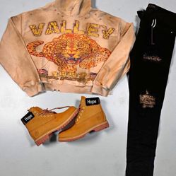 Full Street Drip Fit – Valley Leopard Hoodie 🐆 | Black Stack Jeans + Hope Boots 