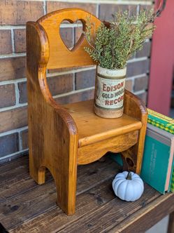 Vintage Wood CottageCore Heart Cut Out Doll Chair Plant Stand 