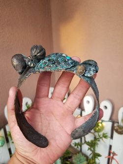 Vintage brass little girls tiara with blue stone