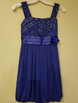 Girls size 16 Easter wedding party blue sequined balloon dress