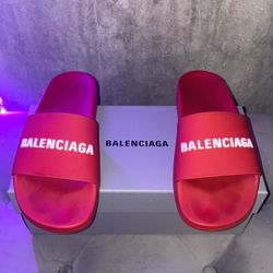 Red Balenciaga Pool Slides 
