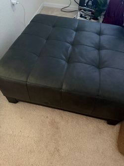 Large Black Leather Tufted Ottoman