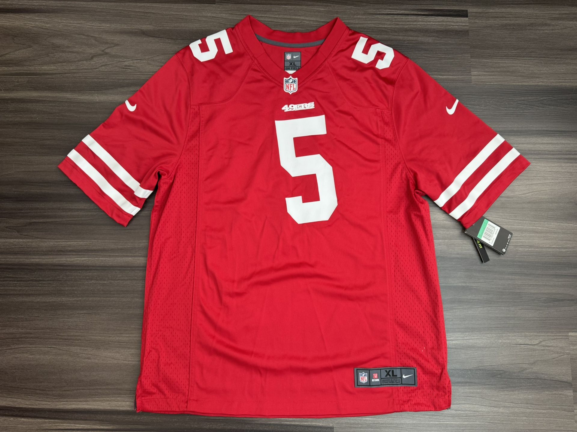 Nike San Francisco 49ers Trey Lance #5 NFL Factory Misprint Jersey Men’s XL NWT 100% authentic. Brand new with tags. MSRP $120. Factory Misprint on f