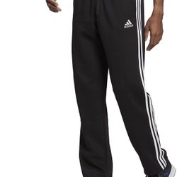 Adidas Men's Fleece Open Hem 3-Stripes Pants Size L GK9267 Black NWT