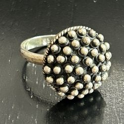Vintage Silver Ring Turkey Round Dome Beaded Dots Size 6.5 MCM
